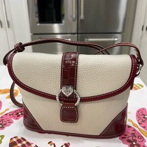 BRIGHTON WHITE/RED LEATHER SHOULDER BAG CROSSBODY